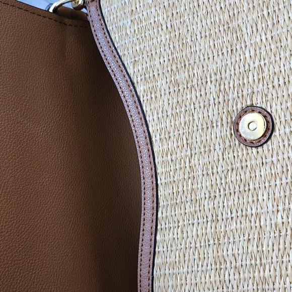NWOT Calvin Klein Signature Shoulder Bag Crossbody Brown & Natural Straw - Picture 13 of 15